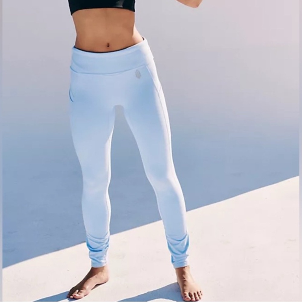 Free People Movement Never Better Fold Over Light Blue Leggings Size Small NWOT